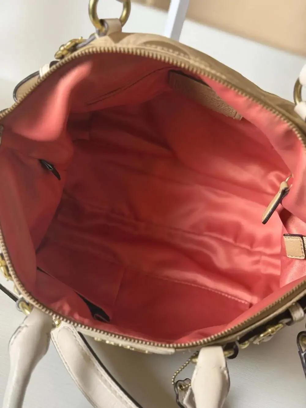 Coach Madison Optical Art Satchel Large Lindsey Shoulder Purse 18649 Khaki